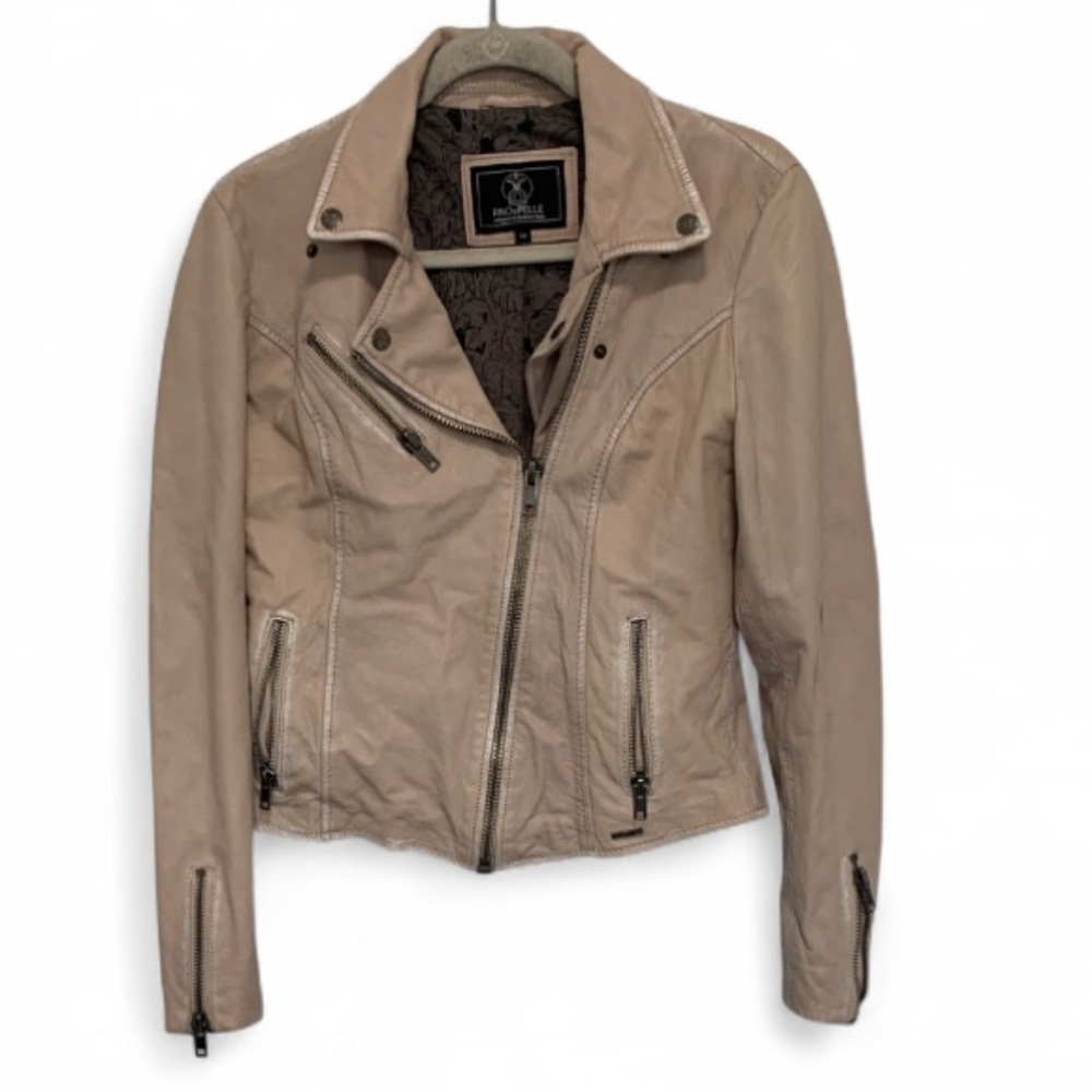 Rino and Pelle Light Pink Genuine Leather Moto Jacket